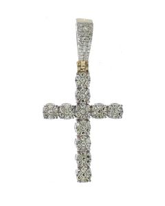 10K Yellow Gold Small Solitaire Religious Cross With 0.61Ct Diamonds 38mm Tall 19mm Wide