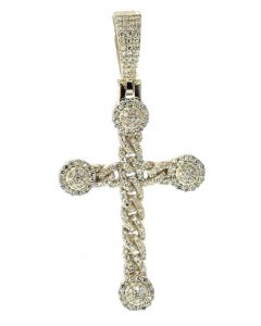 10K Gold Cuban Cross Pendant With 0.63Ct Diamonds 44mm Tall 22mm Wide