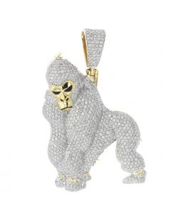 10K Gold Gorilla Fashion Pendant 4.99 Ctw Diamond