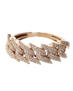 10K Rose Gold Miami Link Style Mens Ring 0.61 Ctw Diamond