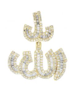 10k Gold Allah Charm Pendant 2.0 Ctw Baguette Diamond 