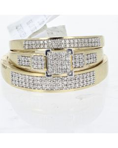 10k Yellow Gold Wedding Trio Set 0.4 ctw Diamond 