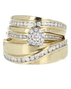 10k Yellow Gold Wedding Trio Set 1.3 ctw Diamond  