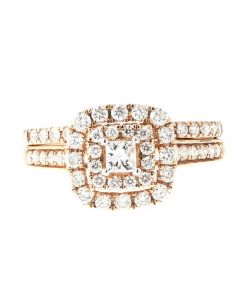 14k Rose Gold Bridal Set Engagement Ring And Band Double Halo Style 1ctw Diamond 