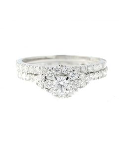 14k White Gold Bridal Set Engagement Ring And Band Halo Style 1ctw Diamond  