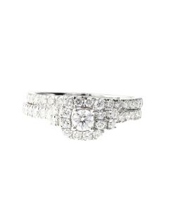 14k White Gold Bridal Set Engagement Ring and Band Halo Style 1ctw Diamond