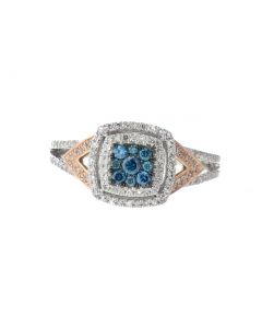 Blue and White Diamond Engagement Ring Cocktail Fashion 10K White Gold 0.4ctw
