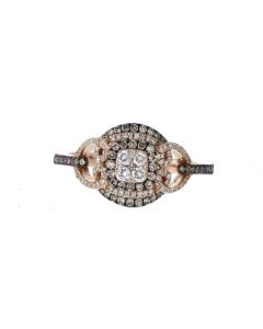 Cognac And White Diamond 14K Rose Gold Wedding Engagement Ring 0.33ct Vintage