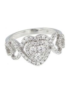 0.75ct Diamond Hearts Wedding Bridal Ring 11mm Wide 14K White Gold