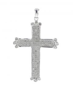 Diamond Cross Charm For Men 3/4ctw Round Cut Pave Set Diamonds Mens Pendant Sterling Silver 35mm Tall