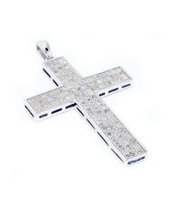 Diamond Cross Pendant 40mm Tall Sterling Silver 0.69ctw Diamonds Mens Charm