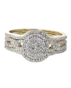 10K Yellow Gold Wedding Rings Set Halo 3pc 0.41ct Diamond 