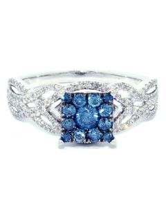 Blue And White Diamond Engagement Ring 14K White Gold 0.7ct Princess Cut Style Top