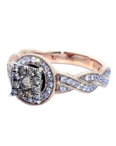 Rose Gold Diamond Engagement Ring 14K 0.7ctw Diamonds Cognac And White Diamonds 11mm Wide