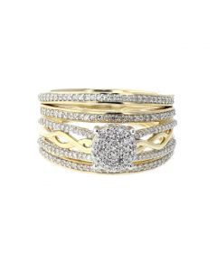 10K Gold Bridal Wedding Ring Set 0.5ct Diamond 11.5mm Wide Woven Side