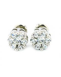 8mm Wide Cluster Earrings Screw Back Sterling Silver Round CZ 4ctw Size