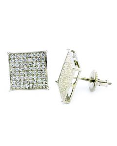 10mm Mens Earrings Princess Cut Style Sterling Silver Pave Set Cubic Zarcons Screw on Back