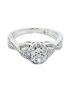 0.5ct Diamond Bridal Engagement Ring 10K White Gold Halo Cluster 8mm Wide