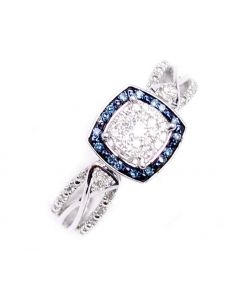 0.26ct Blue and White Diamond Bridal Ring 10K White gold Blue Diamond Halo