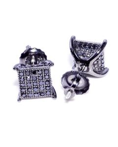 Black Diamonds Stud Earrings Cube Shaped 0.3ct 10K Gold 7mm Wide Black PVD Finish