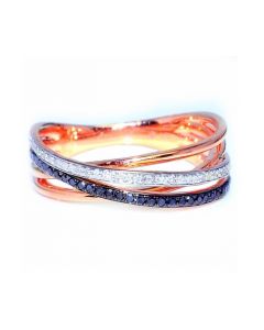 10K Rose Gold Crossover Ring Black and White diamonds 0.2ctw 5.5mm Wide