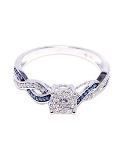 Blue Diamond Engagement Ring 0.2ct 10K White Gold Infinity Sides
