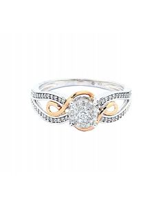 Rose And White Gold Diamond Engagement Ring 10K 0.2ctw Round Solitaire Style Pave Set