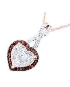 Diamond Heart Pendant Cognac & White Diamonds And Necklace Set 18in 10K Rose Gold 0.25ct Set