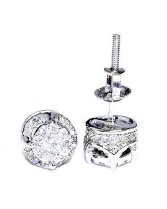 Diamond Earrings 10K White Gold 0.3ctw 7mm Wide Cluseter Screw Back
