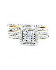 0.35ct Diamond Bridal Set 10K Yellow Gold Square Top 3 piece Set