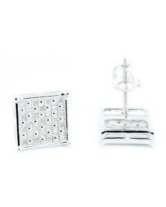 0.2ct Diamond Stud Earrings Princess Cut Shaped 9mm Wide Sterling Silver Screw Back