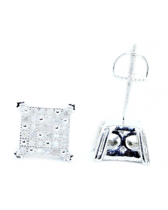 Mens Diamond Stud Earrings 0.25ct Sterling Silver 8mm Wide Screw Backs