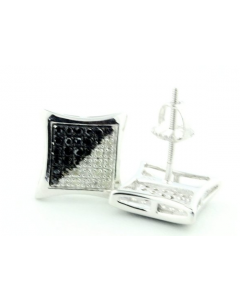 Black and White Diamond Kite Earrings 0.25ct 9mm Wide Sterling Silver Screw Back