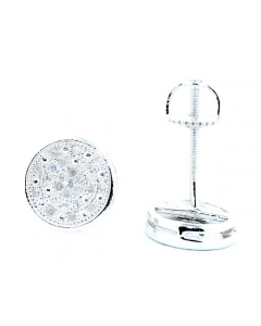 8mm Wide Diamond Stud Earrings 0.2ctw Screw Back Sterling Silver