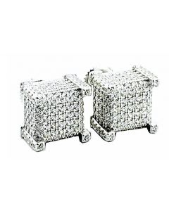Large Earrings 10mm Wide Cube shaped Sterling-Silver Pave Set CZ Screw Back Fashion Earrings