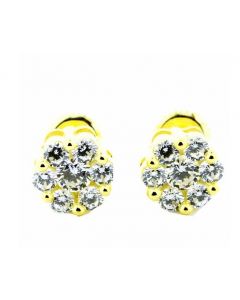 8mm Wide Cluster Earrings Screw Back Yellow Gold Finish Sterling Silver Round CZ 4ctw Size