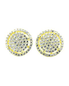 13mm Wide Fashion Earrings Large Cluster Cubic Zarcons Yellow Gold Finish Sterling Silver Screw back