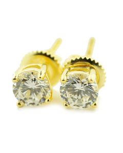 0.25ct Diamond Stud Earrings 14K Yellow Gold Screw Back Diamond Earrings