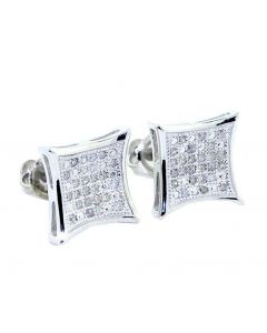 10K White Gold Diamond Stud Earrings 9.5mm Wide 0.2ctw Kite Shaped Pave Set