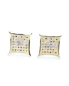 10K Yellow Gold Diamond Stud Earrings 9.5mm Wide 0.2ctw Kite Shaped Pave Set