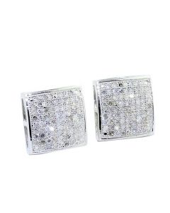Diamond Earrings 0.6ct 11mm Wide Sterling Silver with White Gold Finish Princess cut Shaped