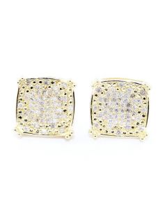 10K Gold Diamond Earrings 9.5mm Wide 0.25ct Pave Set Screw Back