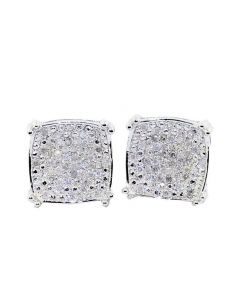 0.25ct Diamond Stud Earrings Sterling Silver White Gold Finish Screw Back 9.5mm Wide