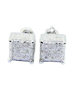 0.3ct Diamond Earrings Cube Shaped Square 9mm Wide Screw Back Mens Diamond Earrings