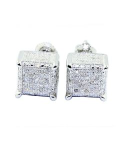 0.3ct Diamond Earrings Cubes 10K White Gold Square 9mm Wide Screw Back Mens Earrings