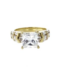 10K Yellow Gold Ring With Beautiful Bagguette and Princess Cut CZs