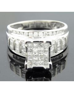 10K White Gold Wedding Ring Princess Cut Center 10mm Wide 1cttw 3 in 1 Style (i2/i3, I/j)