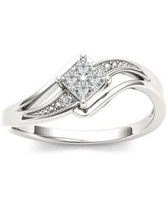 White Gold Engagement Ring Cross Over Style Diamonds 1/10cttw 10K (i2/i3, I/j)