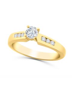 14K Gold Engagement Ring 1/4ctw Diamond Round Solitaire Center Cathedral Style