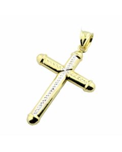 10K Gold Mens Cross Charm Diamond Cut Style 55mm Tall Fits upto 7mm Chain 